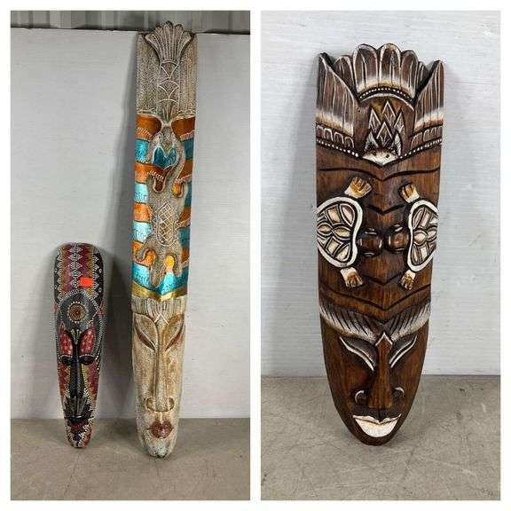 3 Decorative Painted Tribal Masks, 13-Inch, 19-Inch ,and 39-Inch Tall ...
