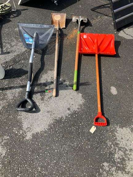 Two Plastic Head Snow Shovels and Two Metal Head Shovels