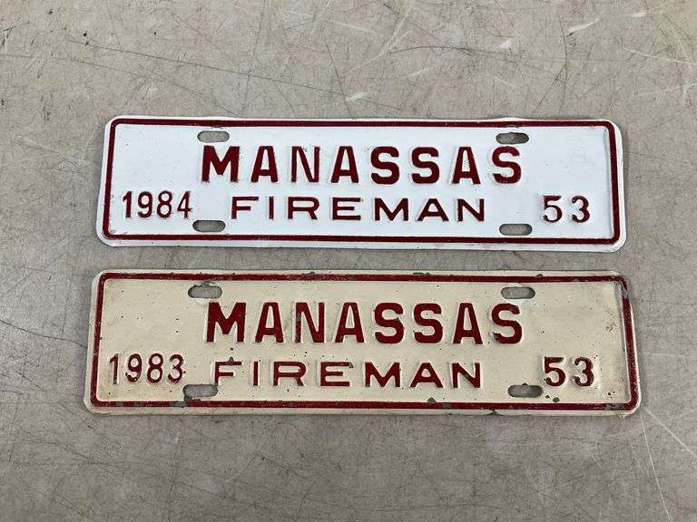 1983 and 1984 Manassas Fireman License Plates with Red Lettering - Hash ...