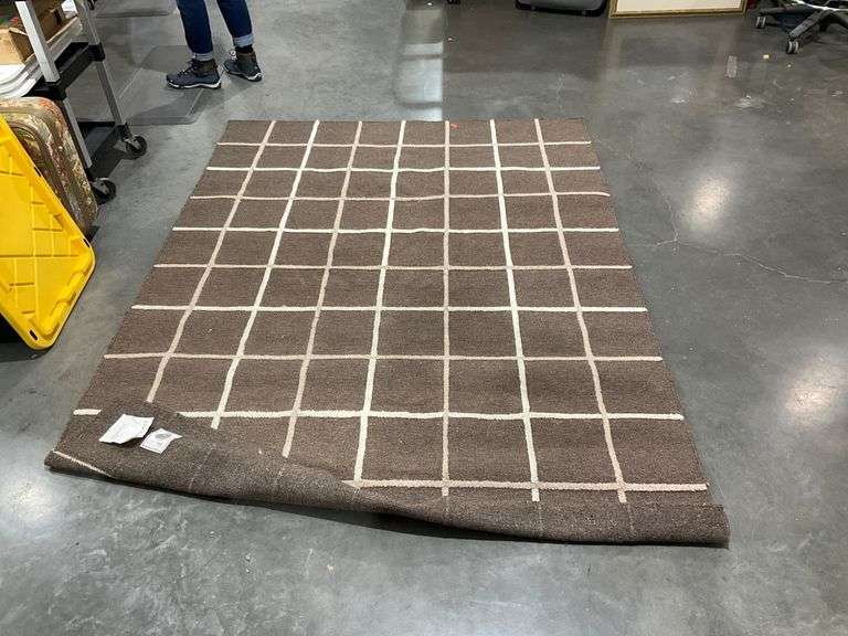 Woolmark Rugs Brown Woolmark Rug with Raised Beige Grid Pattern, 5’7″ x 7’10” - Hash ...
