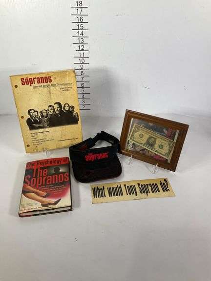 Sopranos Memorabilia Lot with Book, Scripts, Cap, Framed Artwork, and ...