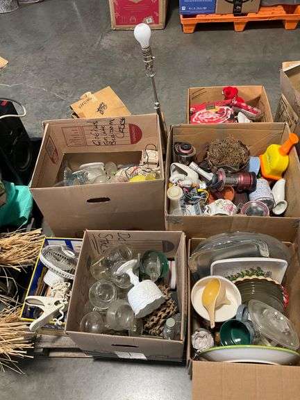 Objects In Box Pallet Lot: Household Items, Glassware, and Decorative Objects in Boxes ...