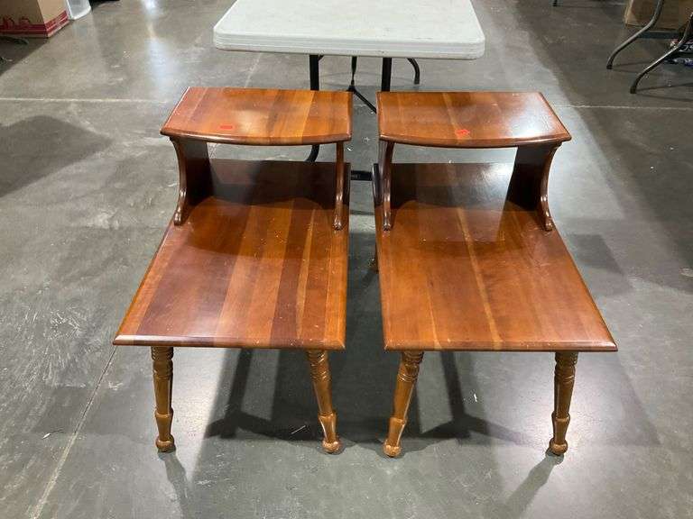 Two Step-Back Side Tables with Turned Legs - Hash Auctions
