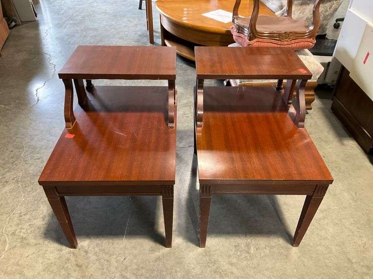 Two-Tier Step Back Side Tables with Carved Brackets - Hash Auctions