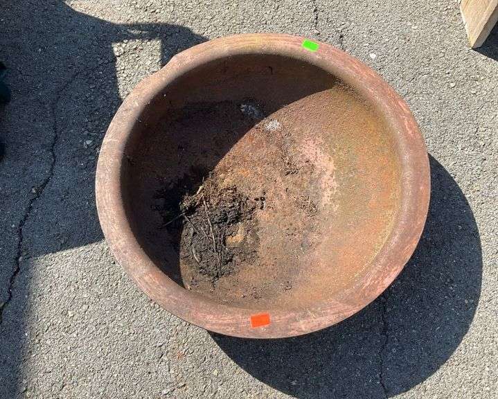 Rust-Colored Metal Basin with Central Drainage Hole - Hash Auctions