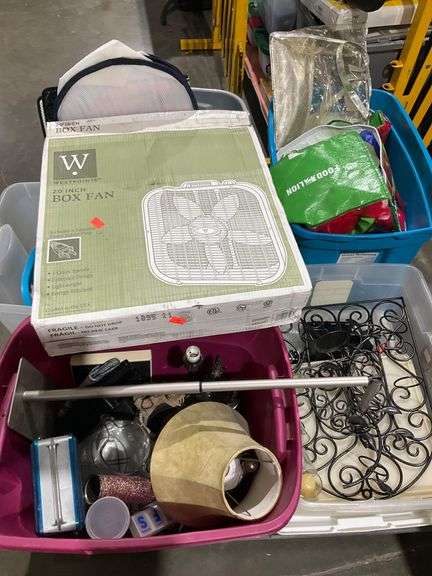 Household Items Including a 20-Inch Box Fan and Miscellaneous Decor ...