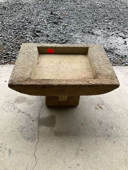 Rectangular Stone Basin on Centered Block Base - Hash Auctions