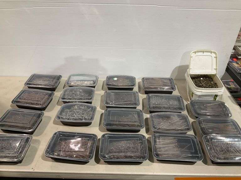 Two boxes: Bulk Nails and Fasteners in Plastic Containers and Bucket ...