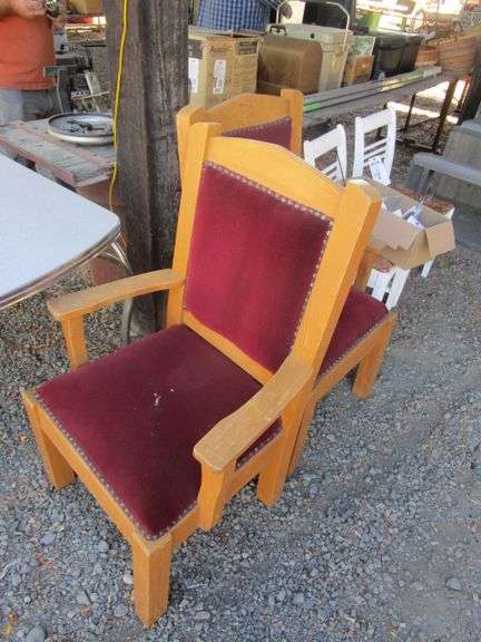 2 OLD RED WOOD CHAIRS