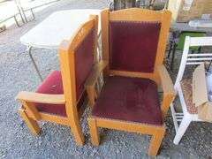 2 OLD RED WOOD CHAIRS