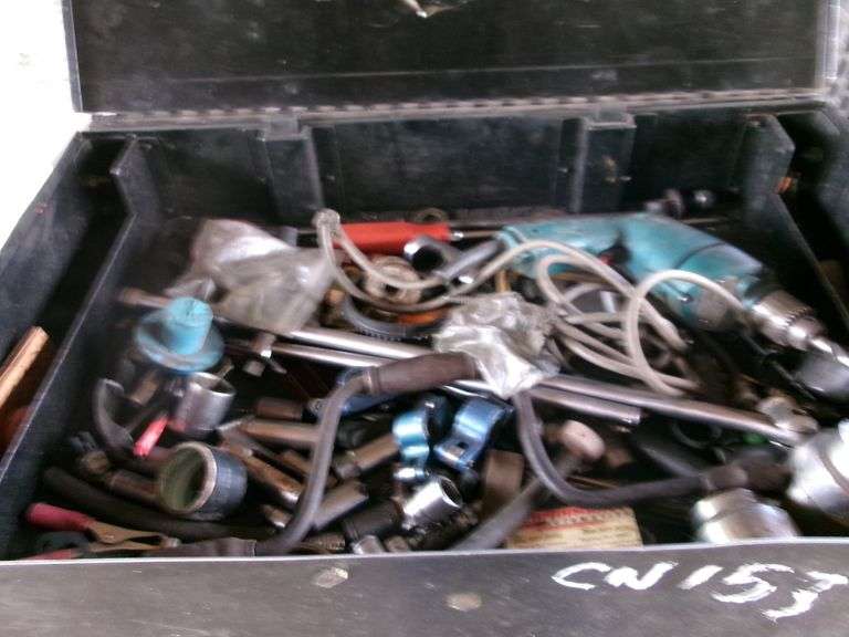 BLACK TOOL BOX W/CONTENTS ON CASTERS