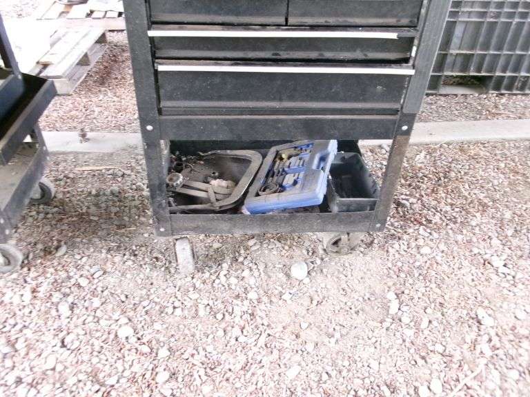 BLACK TOOL BOX W/CONTENTS ON CASTERS