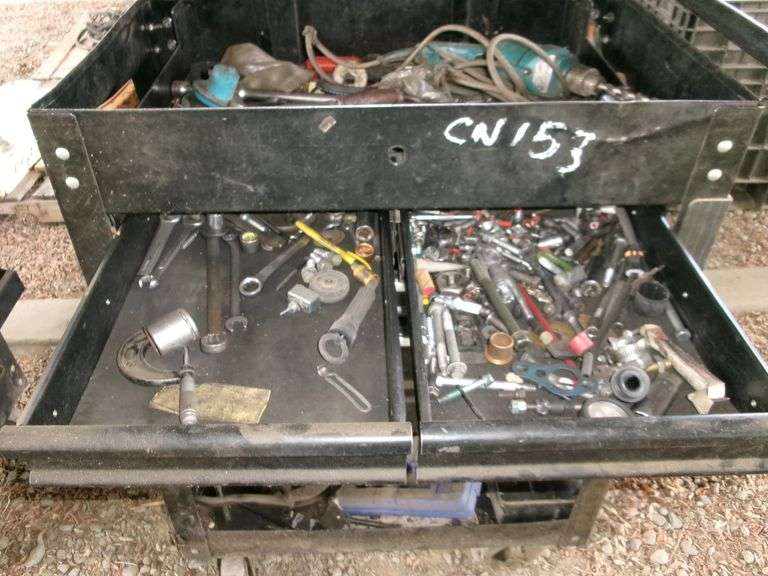 BLACK TOOL BOX W/CONTENTS ON CASTERS