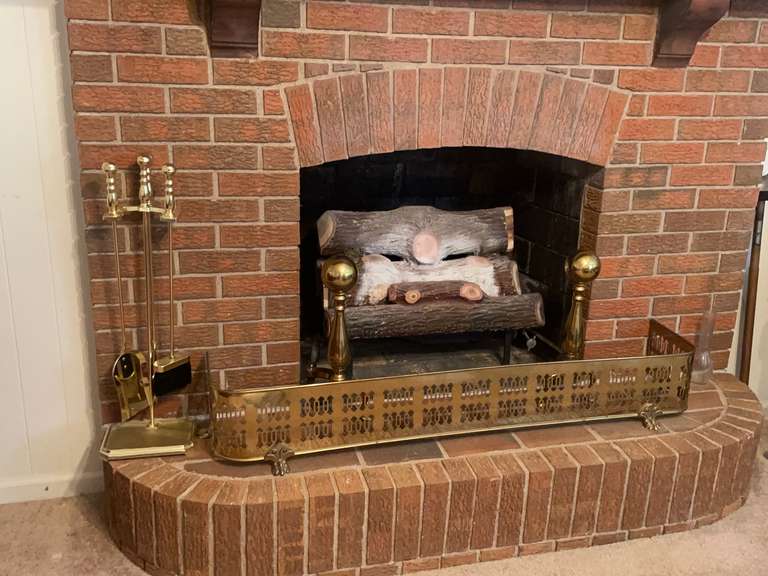 Fireplace Andirons, Screen, and Tool Set