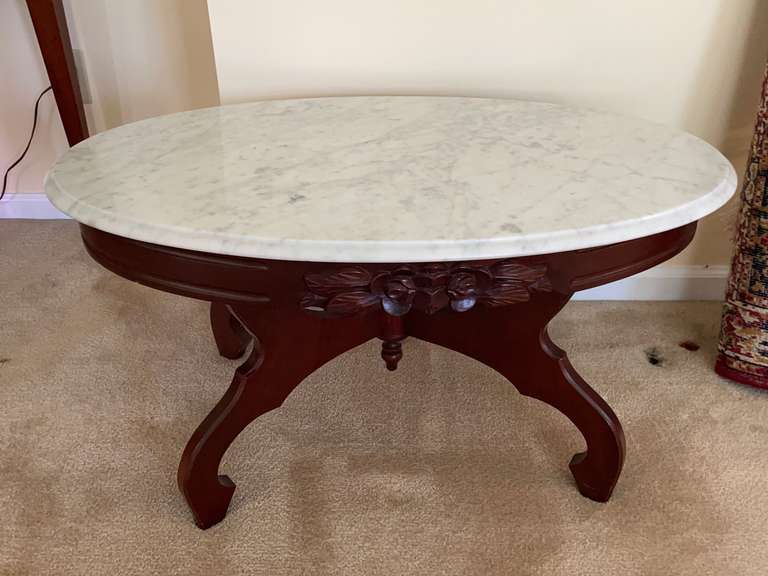 Marble Top Carved Rose Coffee Table