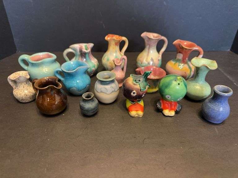 Collection of Small Pottery Pitchers, Vases, S&P Shaker