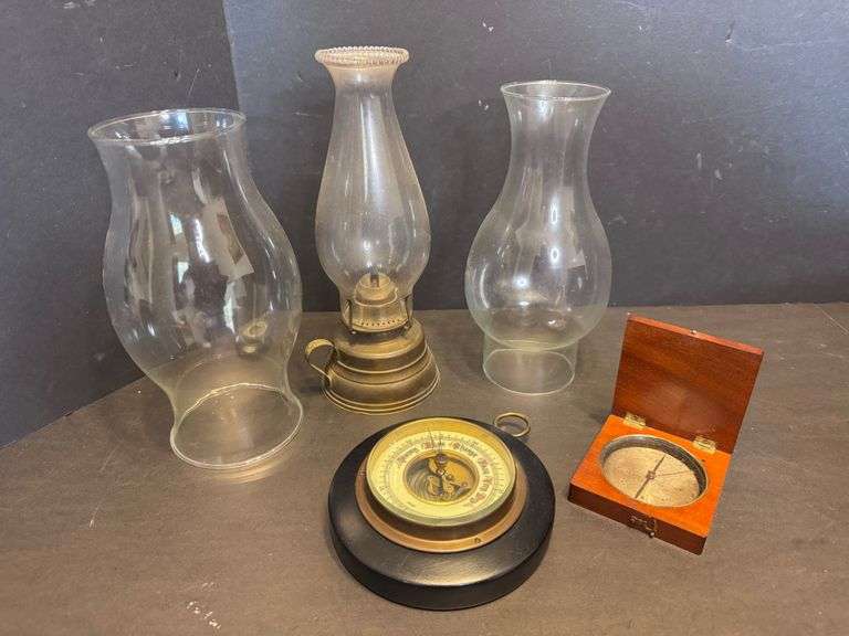 Kerosene Lamp, Globes, Compass, Baramoter