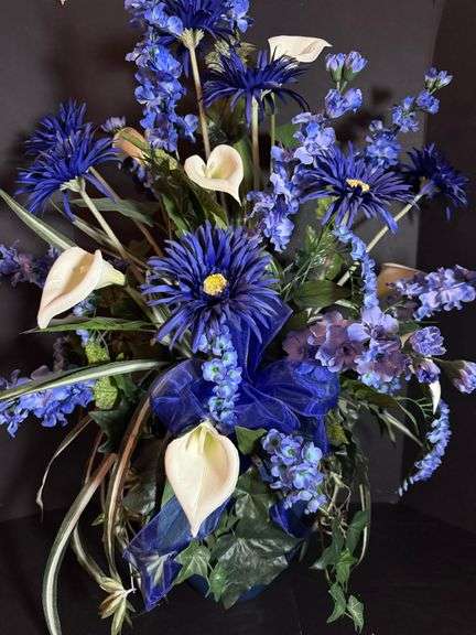 Blue Ceramic Vase w/ Floral Arrangement