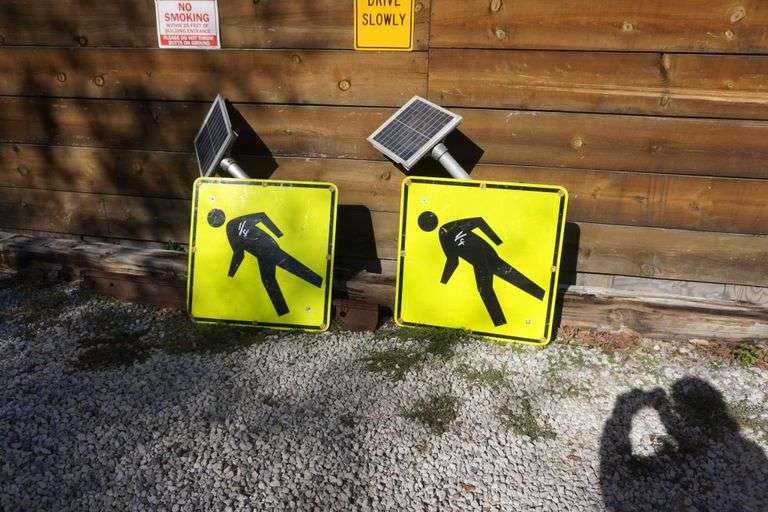 1 Stop Sign, 2 Pedestrian Signs. All Solar Powererd