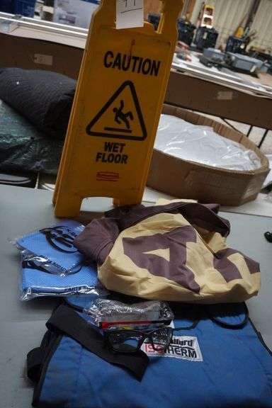Wet floor caution sign, Bullard Xl/XXL Cooling Vest, Evap  Cool. Towels, Safety Glasses, Banner