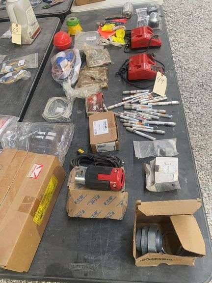 Tbl lot: 2 Milwaukee Chargers, New sealed SSD card, 3M Safety straps, Paint sticks, more