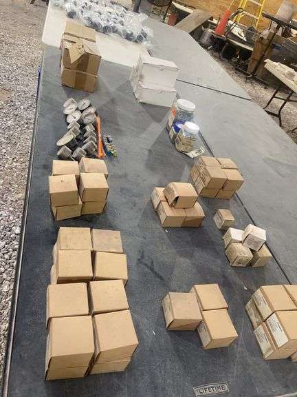 Tbl lot: 47 ctns Swagelok, 3 sealed cases Burndy Hylug 537127, 4 cases 3M, Gauges, more.