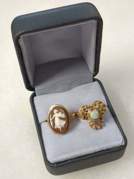 18K Gold Cameo Ring and 14K Gold Ring with Opal