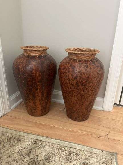 2 African Ceramic Vases with Woven Lips