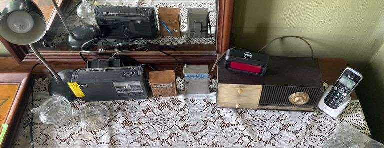 Electronics with Old Radio and Glassware
