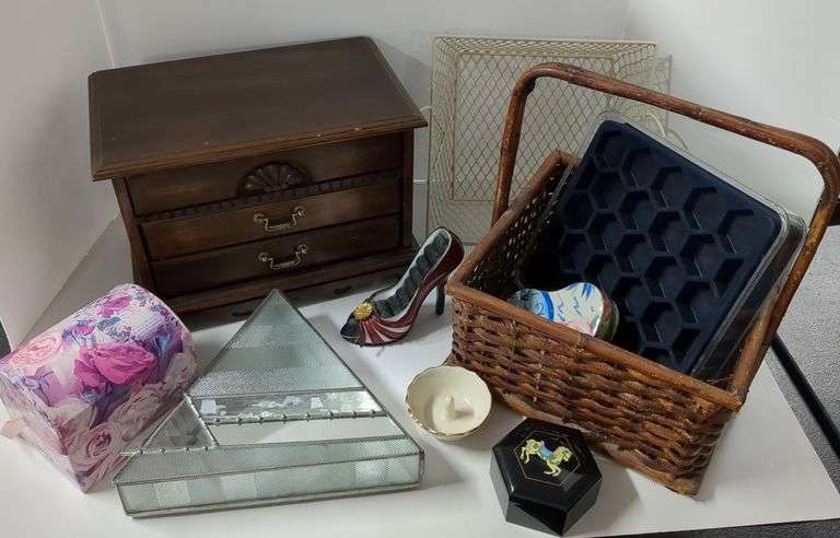 Wooden Jewelry Box, Glass Dresser Box, Lenox Ring Dish, and More