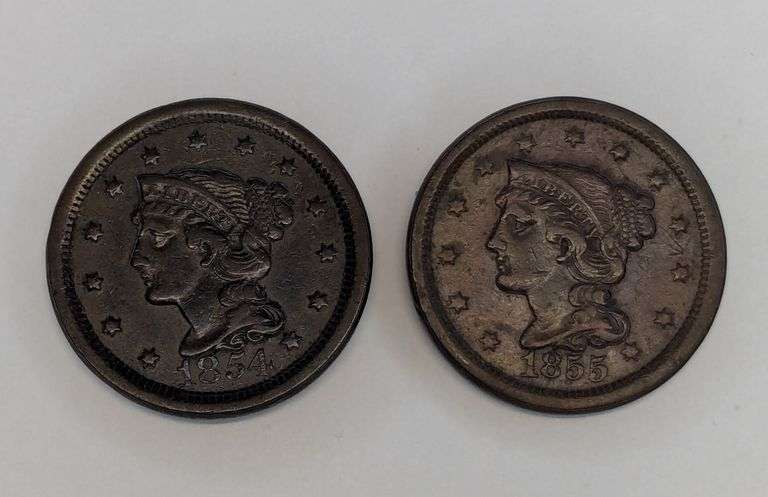 1854 and 1855 Large Cent Coins