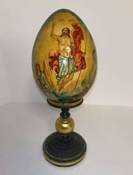 Hand Painted Russian Egg on Stand