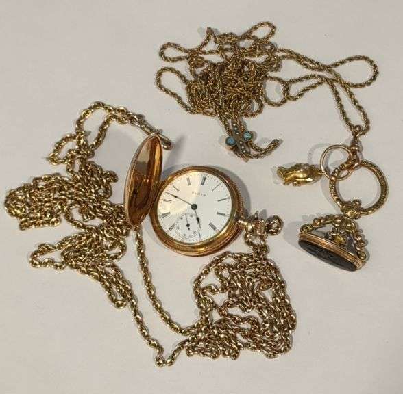 14K Gold Pocket Watch with 2 Chains