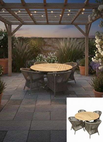 Glaze 57" Teak Table with 4 Derby Chairs by Cane-Lane USA, LLC