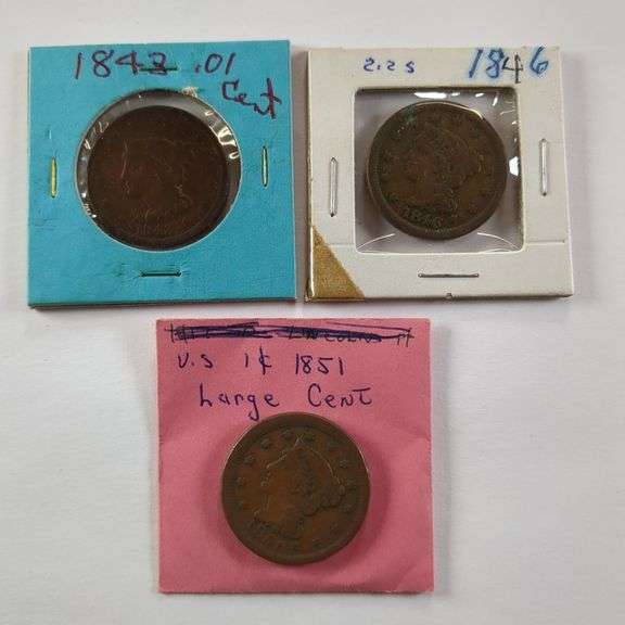 1843, 1846, 1851 Large Cent Coins