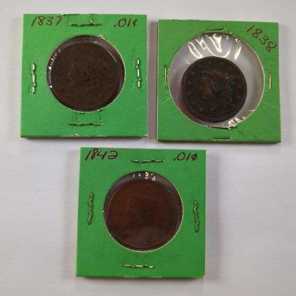 1837, 1838,1842 Large Cent Coins