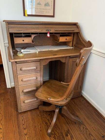 Antique Roll Top Desk and Chair