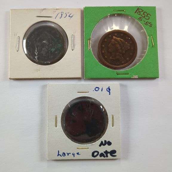 1854, 1855, and a No Date Large Cent Coins
