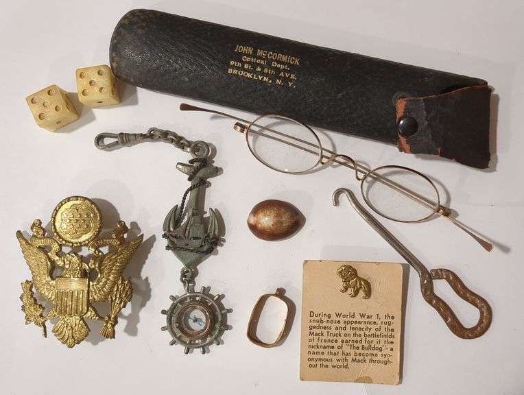 U.S. Army Officer's Cap Badge, Compass, Mack Truck Bulldog and More