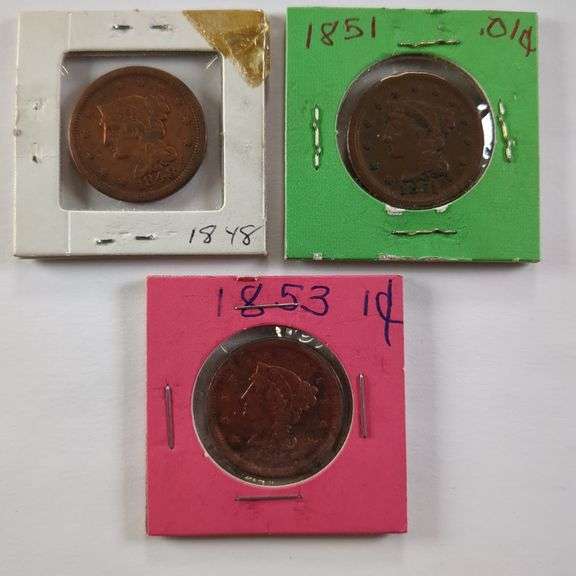 1848, 1851, 1853, Large Cent Coins