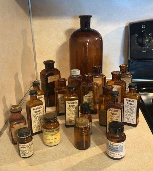 Vintage Amber Glass Pharmacy Bottles