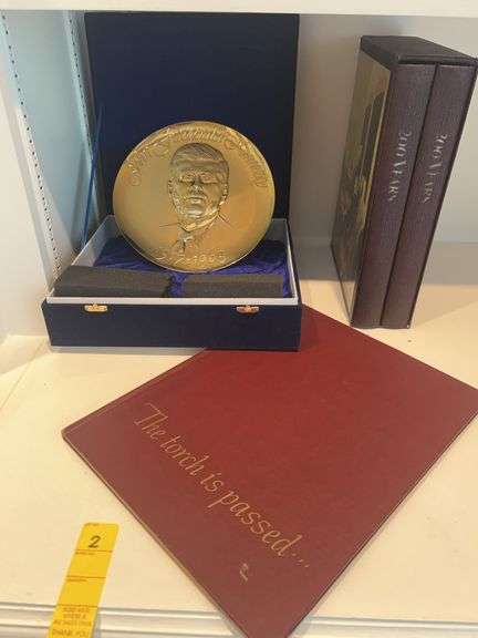 JFK Brass Plate, "The Torch is Passed" and A Bicentenial Illustrated History of the U.S.