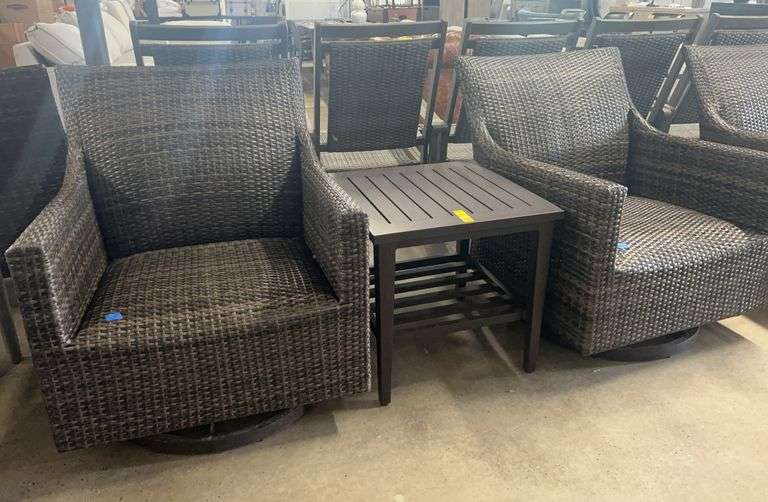 Ratana All Weather Wicker Swivel Rocking Chairs and Patio Side Table