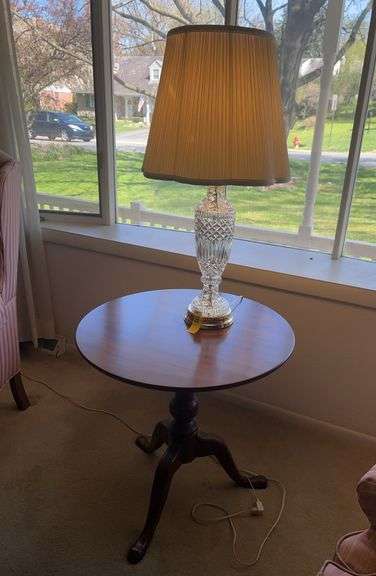 Cut Glass Lamp and Pedestal Table