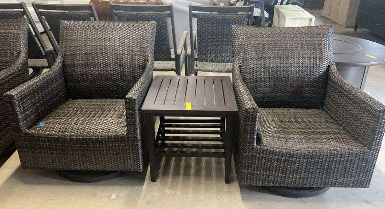 Ratana All Weather Wicker Swivel Rocking Chairs and Patio Side Table