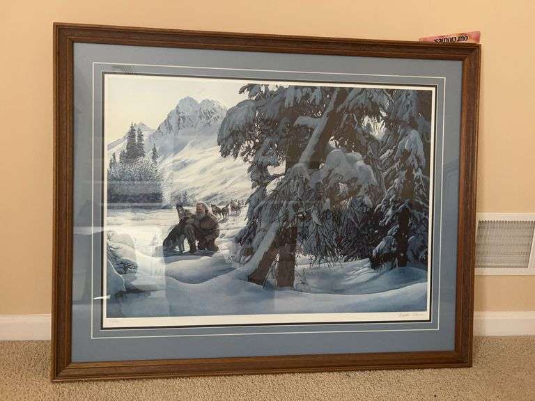 Framed Limited Edition Lithograph Titled "Winter Moon" by Alaskan Artist Charles Gause