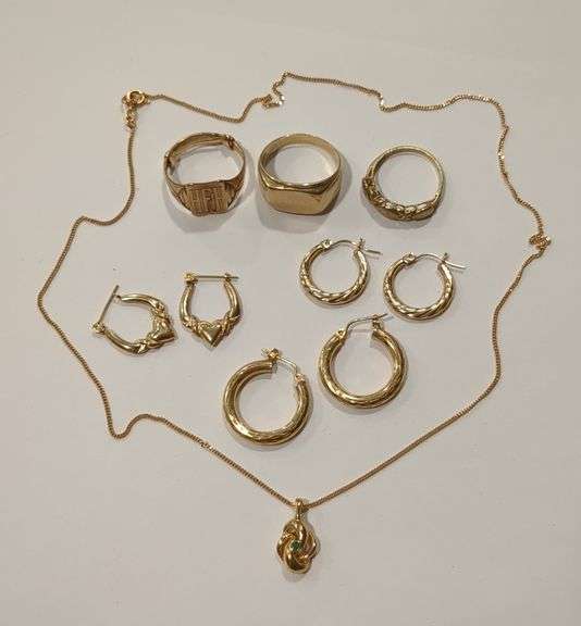 14K Gold Rings, Earrings, and Necklace