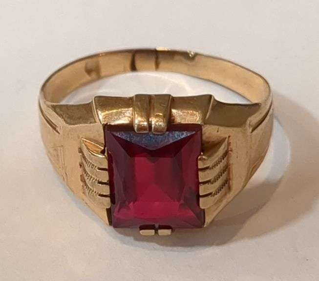 14K Gold Ring with Red Stone