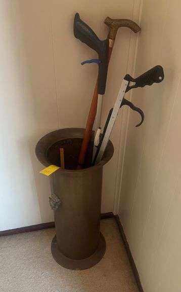 Brass Umbrella Holder, Brass Cane, and Grabbers