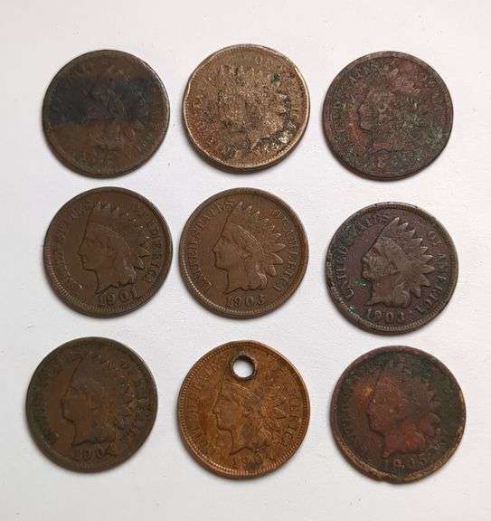 9 Indian Head Cent Coins